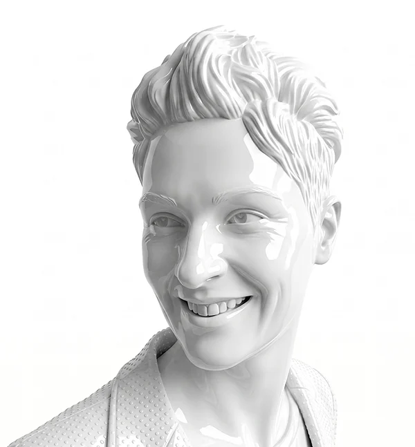 Lächelnde, weiß gerenderte Schaufensterfigur als Symbolbild für Vanessa Ariane Düvelsdorf